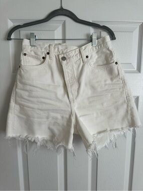 Agolde White High-Rise Frayed Hem Denim Shorts